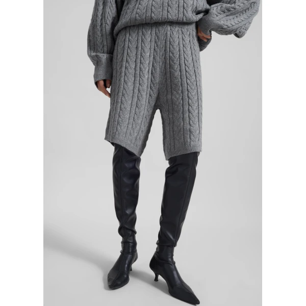 The Frankie Shop Karmoy Cable Knit Shorts - Grey - Oversized Minimalist Shorts in Grey - Shop at Luxury Shoes 