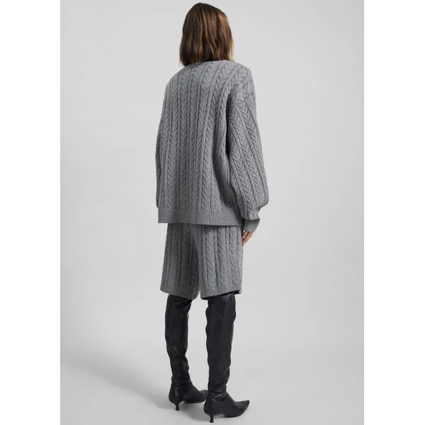 The Frankie Shop Karmoy Cable Knit Shorts - Grey - Oversized Minimalist Shorts in Grey - Shop at Luxury Shoes 