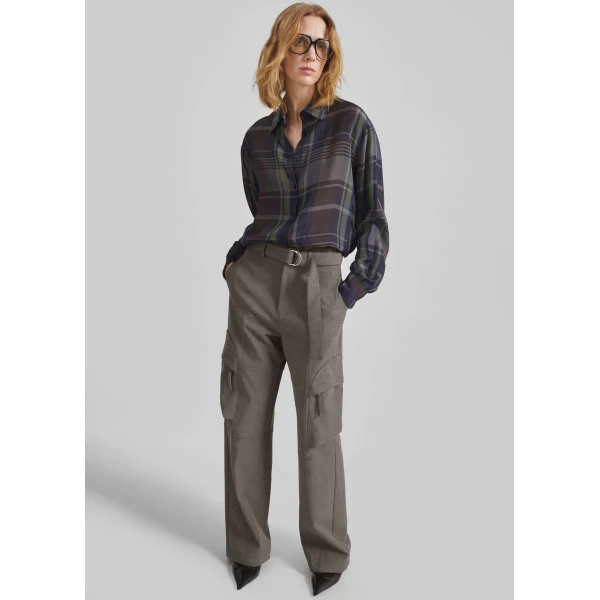 The Frankie Shop Kelly Double Weave Cargo Pants - Taupe Melange - Oversized Minimalist Pants in Brown - Shop at Luxury Shoes 