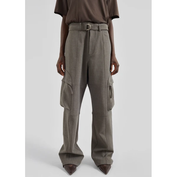 The Frankie Shop Kelly Double Weave Cargo Pants - Taupe Melange - Oversized Minimalist Pants in Brown - Shop at Luxury Shoes 