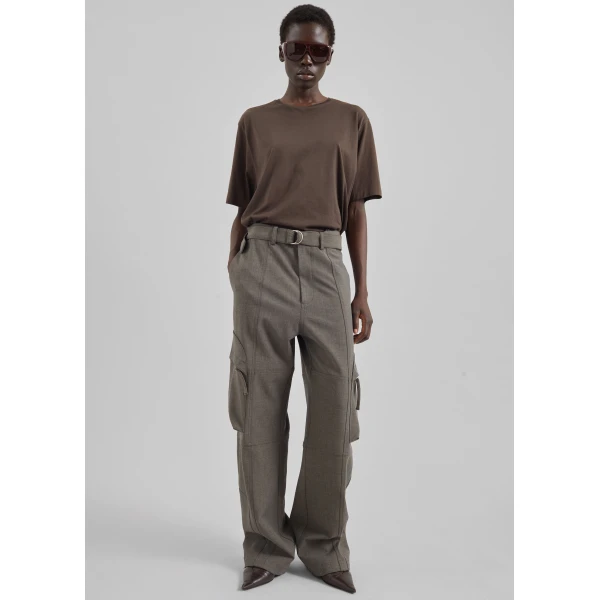 The Frankie Shop Kelly Double Weave Cargo Pants - Taupe Melange - Oversized Minimalist Pants in Brown - Shop at Luxury Shoes 