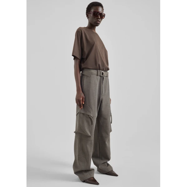 The Frankie Shop Kelly Double Weave Cargo Pants - Taupe Melange - Oversized Minimalist Pants in Brown - Shop at Luxury Shoes 