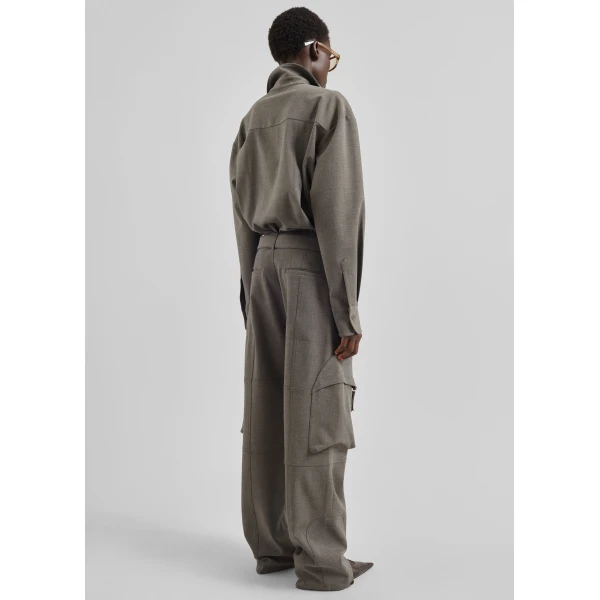 The Frankie Shop Kelly Double Weave Cargo Pants - Taupe Melange - Oversized Minimalist Pants in Brown - Shop at Luxury Shoes 