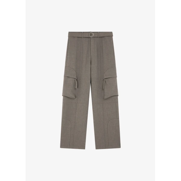 The Frankie Shop Kelly Double Weave Cargo Pants - Taupe Melange - Oversized Minimalist Pants in Brown - Shop at Luxury Shoes 