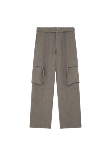 The Frankie Shop Kelly Double Weave Cargo Pants - Taupe Melange - Oversized Minimalist Pants in Brown - Shop at Luxury Shoes 
