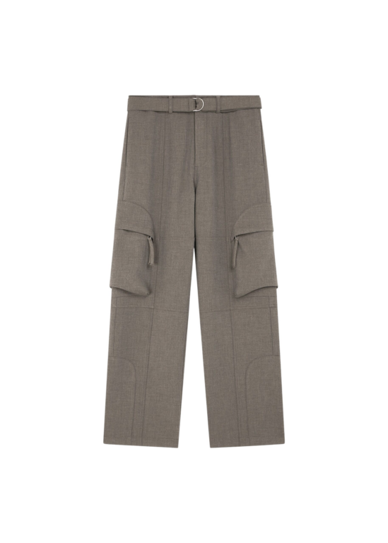 The Frankie Shop Kelly Double Weave Cargo Pants - Taupe Melange - Oversized Minimalist Pants in Brown - Shop at Luxury Shoes 