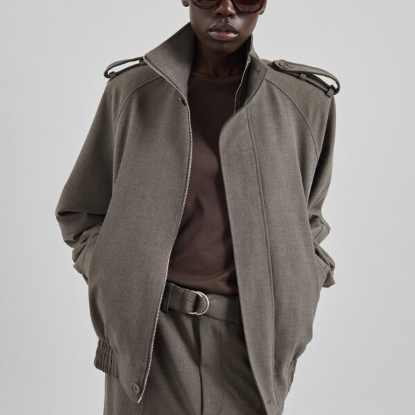 The Frankie Shop Kelly Padded Double Weave Blouson – Taupe Melange Jacket, view 2