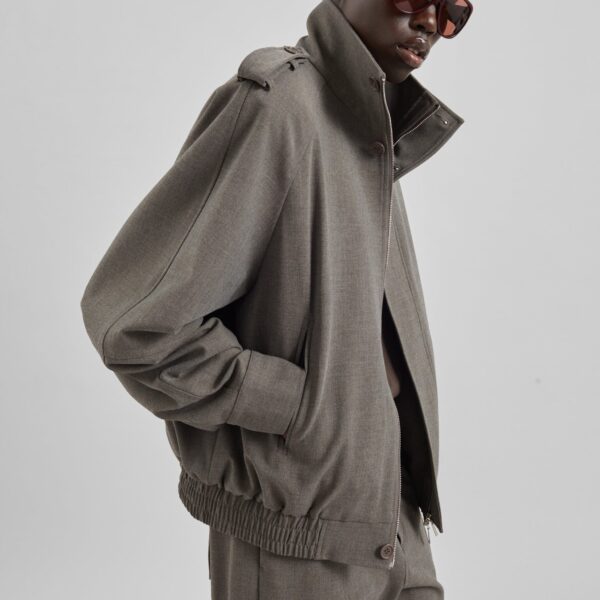 The Frankie Shop Kelly Padded Double Weave Blouson – Taupe Melange Jacket, view 3