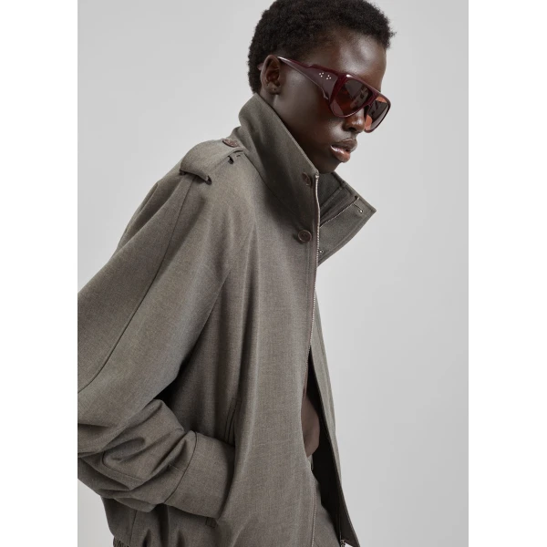The Frankie Shop Kelly Padded Double Weave Blouson - Taupe Melange - Oversized Minimalist Jackets in Brown - Shop at Luxury Shoes 