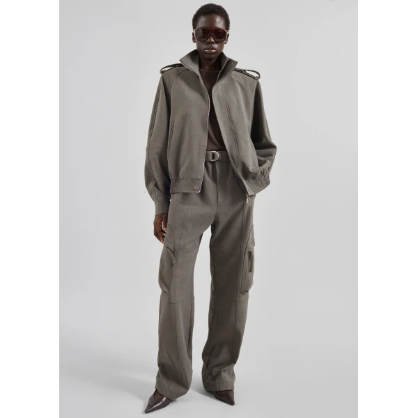 The Frankie Shop Kelly Padded Double Weave Blouson - Taupe Melange - Oversized Minimalist Jackets in Brown - Shop at Luxury Shoes 