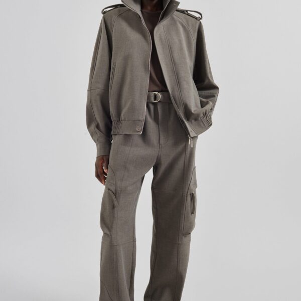 The Frankie Shop Kelly Padded Double Weave Blouson – Taupe Melange Jacket, view 5