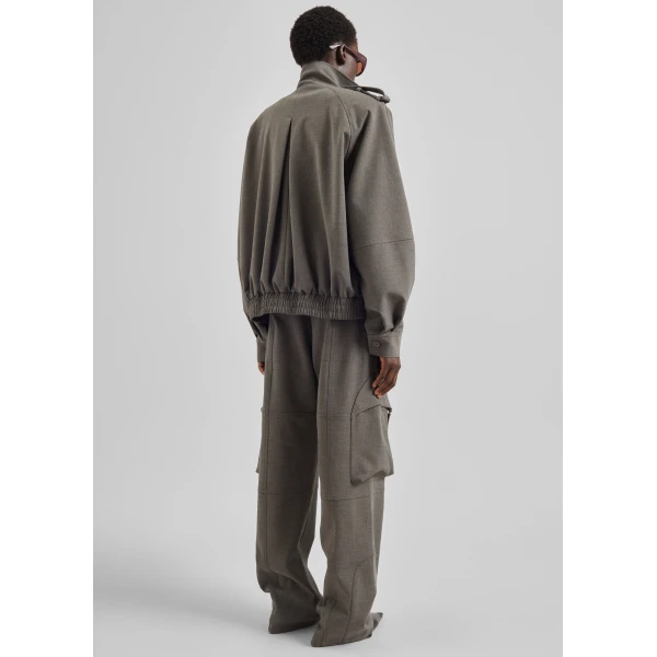 The Frankie Shop Kelly Padded Double Weave Blouson - Taupe Melange - Oversized Minimalist Jackets in Brown - Shop at Luxury Shoes 