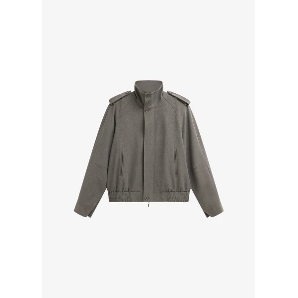 The Frankie Shop Kelly Padded Double Weave Blouson - Taupe Melange - Oversized Minimalist Jackets in Brown - Shop at Luxury Shoes 