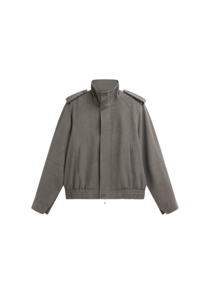 The Frankie Shop Kelly Padded Double Weave Blouson - Taupe Melange - Oversized Minimalist Jackets in Brown - Shop at Luxury Shoes 