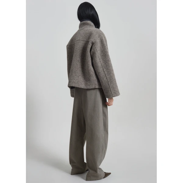 The Frankie Shop Kenei Fleece Zip Jacket - Greige Melange - Oversized Minimalist Jackets in Green - Shop at Luxury Shoes 
