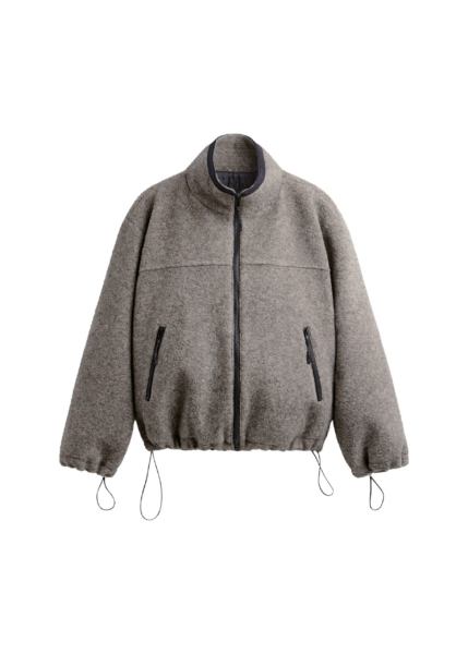 The Frankie Shop Kenei Fleece Zip Jacket - Greige Melange - Oversized Minimalist Jackets in Green - Shop at Luxury Shoes 