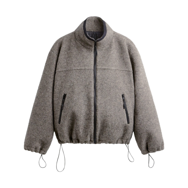The Frankie Shop Kenei Fleece Zip Jacket - Greige Melange - Oversized Minimalist Jackets in Green - Shop at Luxury Shoes 