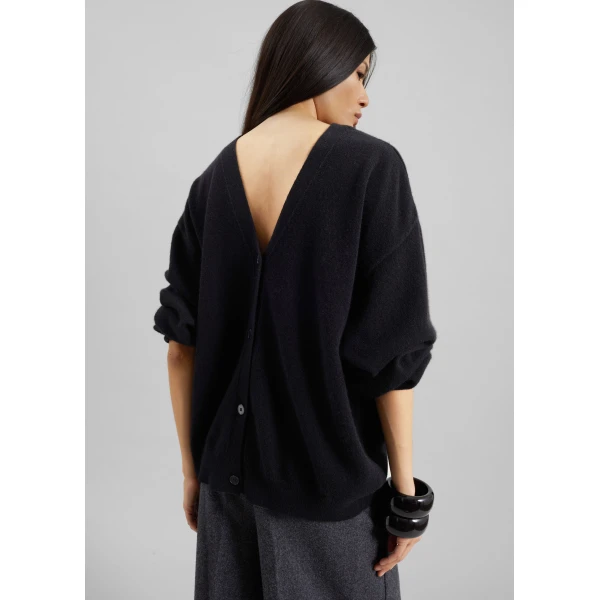 The Frankie Shop Lachen Double-Sided Wool Cardigan - Black - Oversized Minimalist Knitwear in Black - Shop at Luxury Shoes 