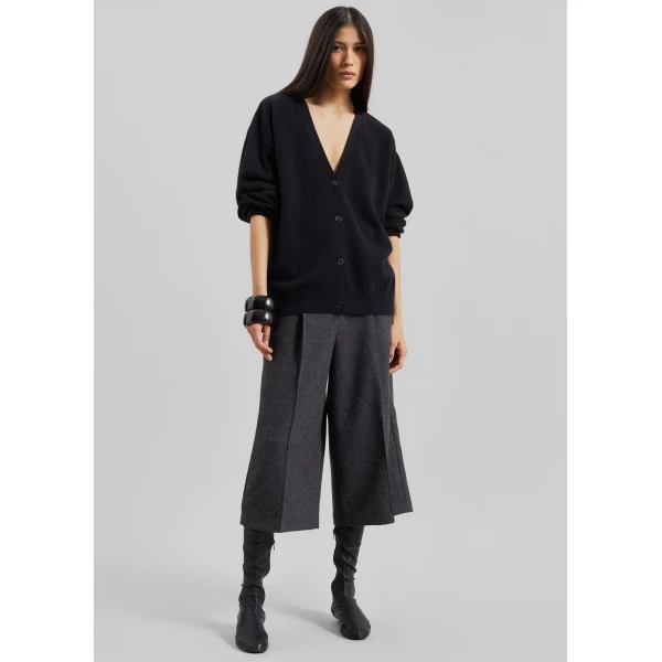 The Frankie Shop Lachen Double-Sided Wool Cardigan - Black - Oversized Minimalist Knitwear in Black - Shop at Luxury Shoes 