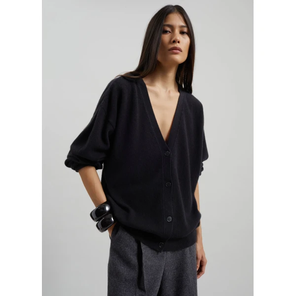 The Frankie Shop Lachen Double-Sided Wool Cardigan - Black - Oversized Minimalist Knitwear in Black - Shop at Luxury Shoes 