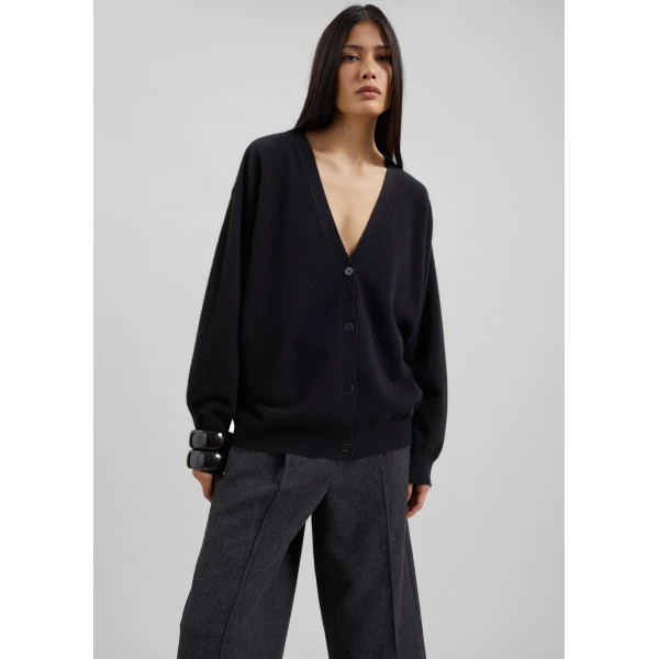 The Frankie Shop Lachen Double-Sided Wool Cardigan - Black - Oversized Minimalist Knitwear in Black - Shop at Luxury Shoes 