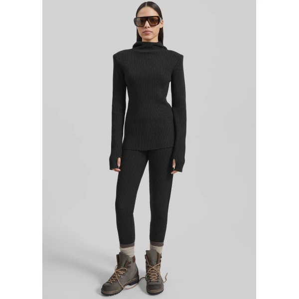 The Frankie Shop Larice Hooded Knit Top - Black - Oversized Minimalist Knitwear in Black - Shop at Luxury Shoes 