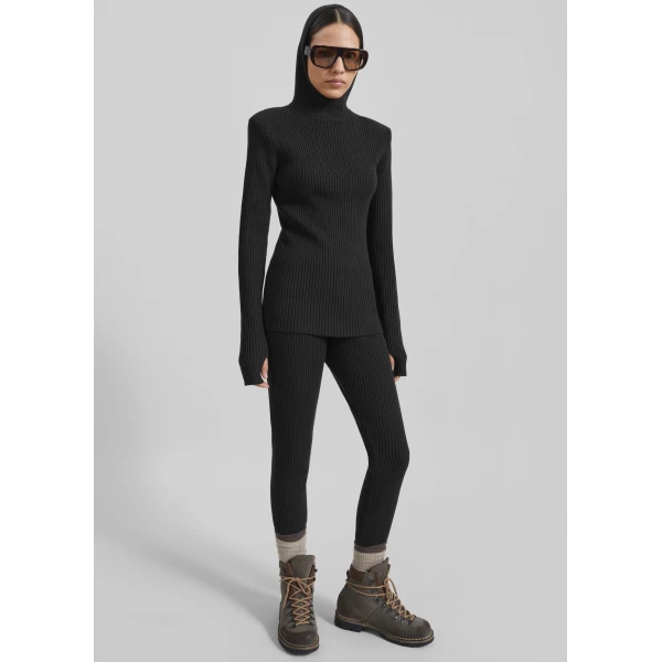 The Frankie Shop Larice Hooded Knit Top - Black - Oversized Minimalist Knitwear in Black - Shop at Luxury Shoes 