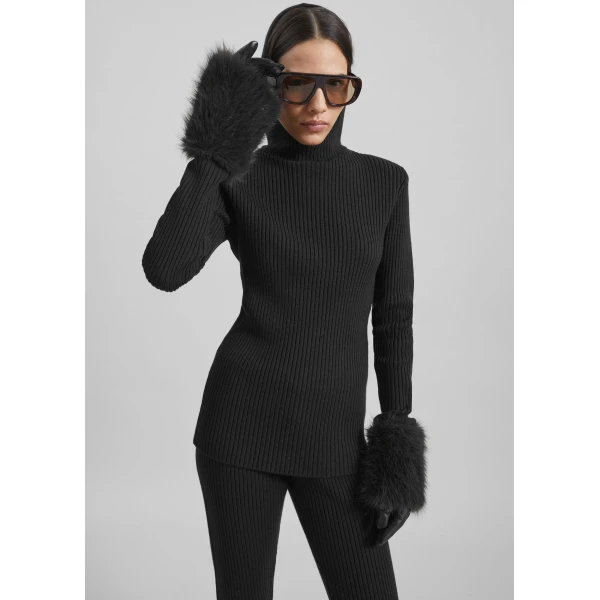The Frankie Shop Larice Hooded Knit Top - Black - Oversized Minimalist Knitwear in Black - Shop at Luxury Shoes 