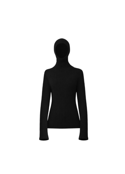 The Frankie Shop Larice Hooded Knit Top - Black - Oversized Minimalist Knitwear in Black - Shop at Luxury Shoes 