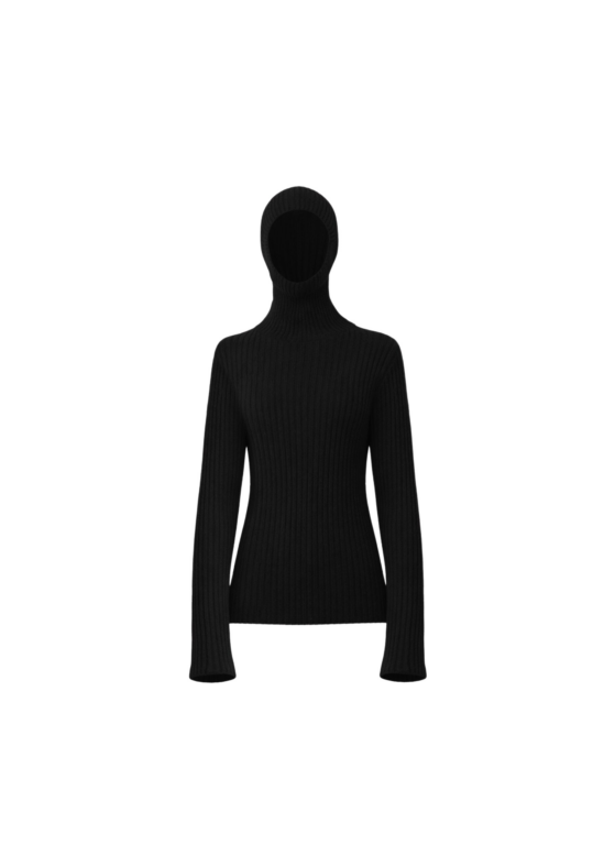 The Frankie Shop Larice Hooded Knit Top - Black - Oversized Minimalist Knitwear in Black - Shop at Luxury Shoes 