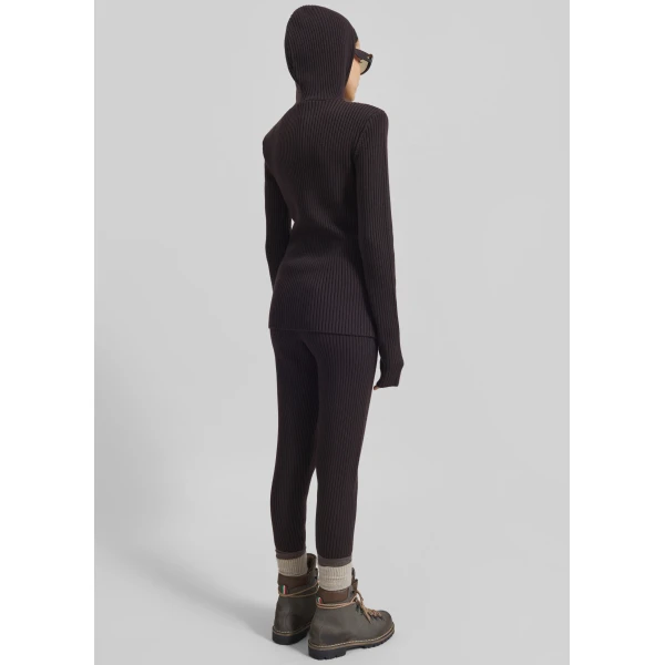 The Frankie Shop Larice Hooded Knit Top - Brown - Oversized Minimalist Knitwear in Brown - Shop at Luxury Shoes 