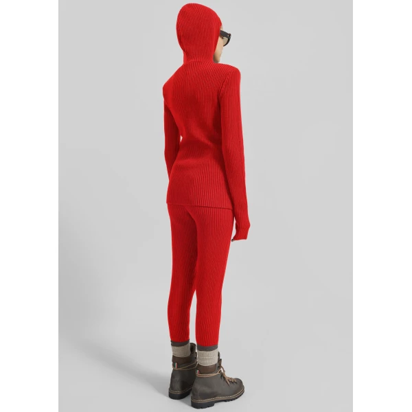 The Frankie Shop Larice Hooded Knit Top - Red - Oversized Minimalist Knitwear in Red - Shop at Luxury Shoes 