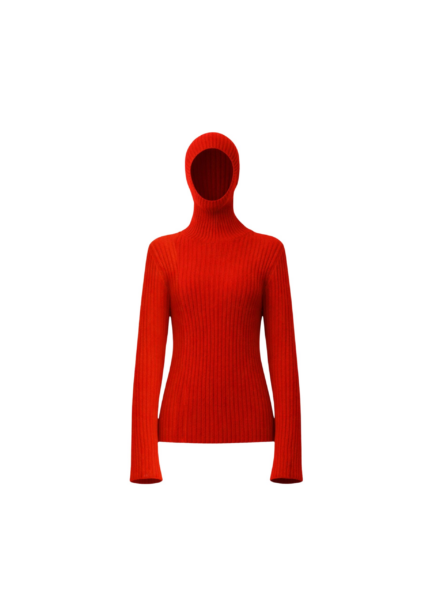 The Frankie Shop Larice Hooded Knit Top - Red - Oversized Minimalist Knitwear in Red - Shop at Luxury Shoes 