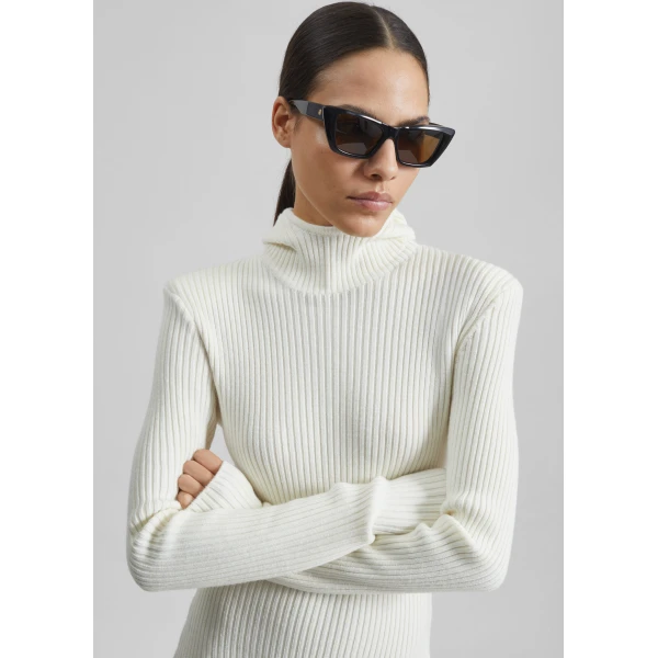 The Frankie Shop Larice Hooded Knit Top - White - Oversized Minimalist Knitwear in White - Shop at Luxury Shoes 