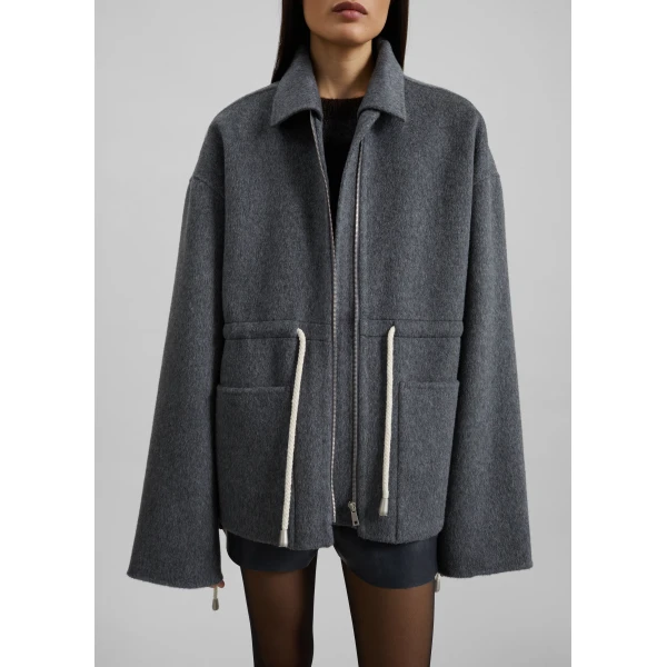 The Frankie Shop Lemvig Wool Drawstring Jacket - Grey - Oversized Minimalist Jackets in Grey - Shop at Luxury Shoes 
