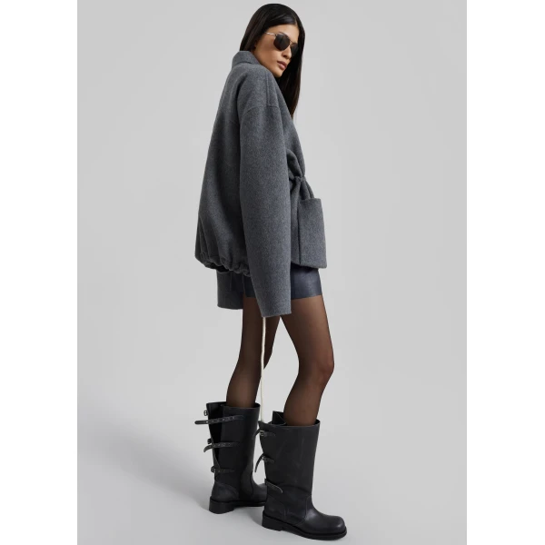 The Frankie Shop Lemvig Wool Drawstring Jacket - Grey - Oversized Minimalist Jackets in Grey - Shop at Luxury Shoes 