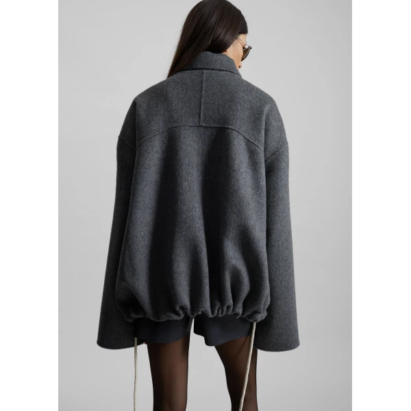 The Frankie Shop Lemvig Wool Drawstring Jacket - Grey - Oversized Minimalist Jackets in Grey - Shop at Luxury Shoes 