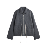 The Frankie Shop Lemvig Wool Drawstring Jacket - Grey - Oversized Minimalist Jackets in Grey - Shop at Luxury Shoes 