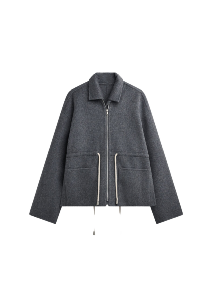 The Frankie Shop Lemvig Wool Drawstring Jacket - Grey - Oversized Minimalist Jackets in Grey - Shop at Luxury Shoes 