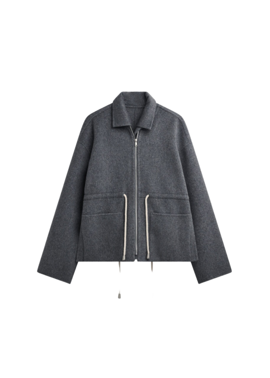 The Frankie Shop Lemvig Wool Drawstring Jacket - Grey - Oversized Minimalist Jackets in Grey - Shop at Luxury Shoes 