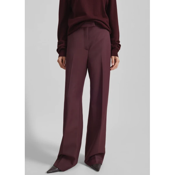 The Frankie Shop Lenora Wool Straight Trousers - Burgundy - Oversized Minimalist Pants in Red - Shop at Luxury Shoes 