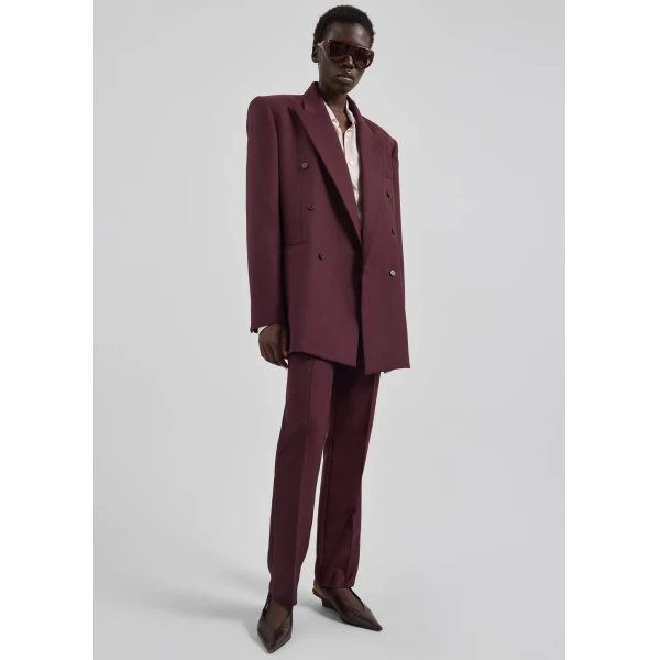 The Frankie Shop Lenora Wool Straight Trousers - Burgundy - Oversized Minimalist Pants in Red - Shop at Luxury Shoes 