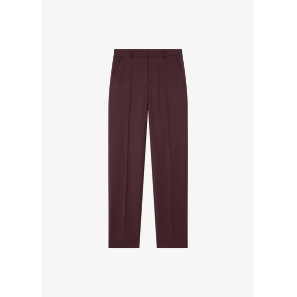 The Frankie Shop Lenora Wool Straight Trousers - Burgundy - Oversized Minimalist Pants in Red - Shop at Luxury Shoes 