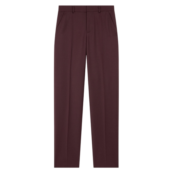 The Frankie Shop Lenora Wool Straight Trousers - Burgundy - Oversized Minimalist Pants in Red - Shop at Luxury Shoes 