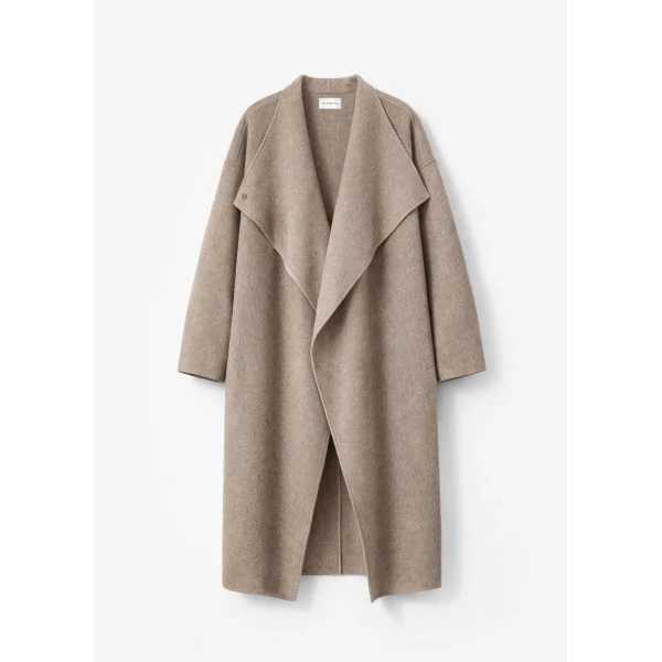 The Frankie Shop Leroy Funnel Neck Wool Coat - Taupe Melange - Oversized Minimalist Coats in Brown - Shop at Luxury Shoes 