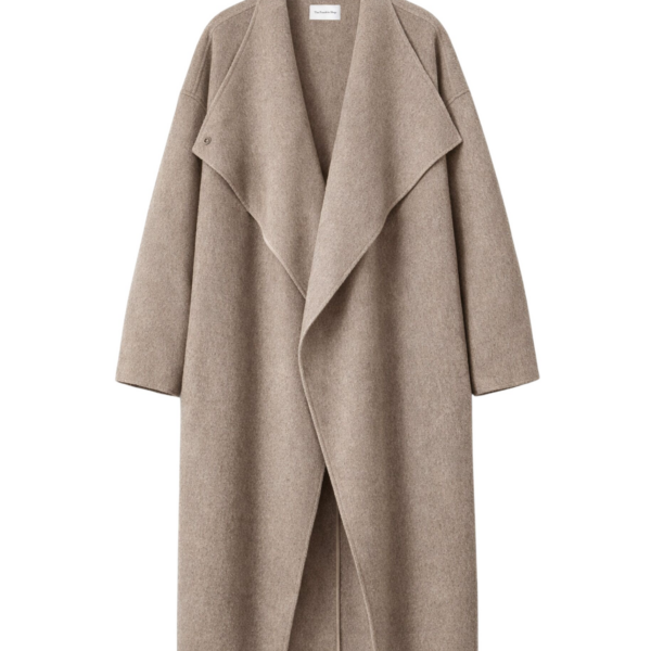 The Frankie Shop Leroy Funnel Neck Wool Coat - Taupe Melange - Oversized Minimalist Coats in Brown - Shop at Luxury Shoes 