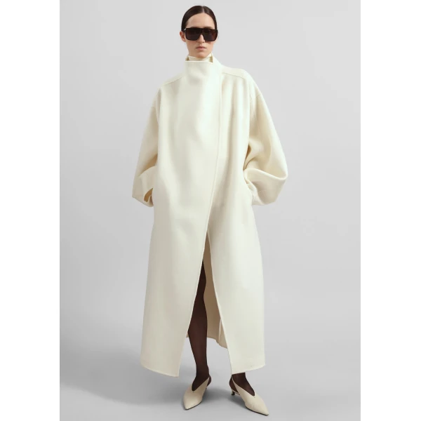The Frankie Shop Leroy Funnel Neck Wool Coat - White - Oversized Minimalist Coats in White - Shop at Luxury Shoes 