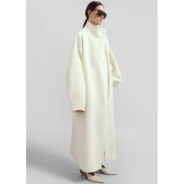 The Frankie Shop Leroy Funnel Neck Wool Coat - White - Oversized Minimalist Coats in White - Shop at Luxury Shoes 