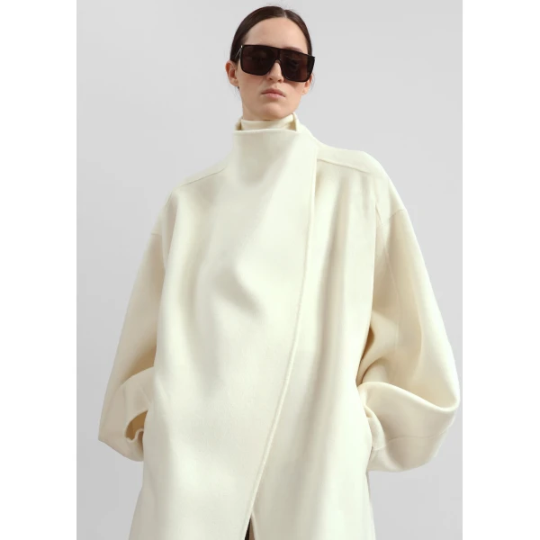 The Frankie Shop Leroy Funnel Neck Wool Coat - White - Oversized Minimalist Coats in White - Shop at Luxury Shoes 