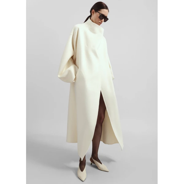 The Frankie Shop Leroy Funnel Neck Wool Coat - White - Oversized Minimalist Coats in White - Shop at Luxury Shoes 